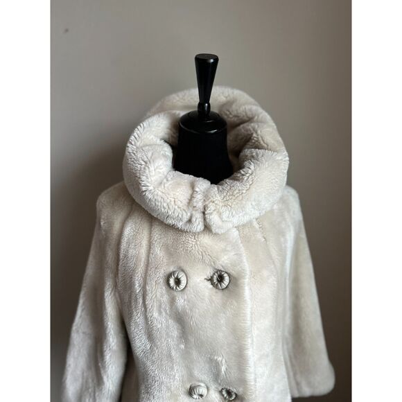 VINTAGE 1950's/1960's Cream Faux Fur Fully Lined Convertible Collar Coat Size M - Picture 3 of 7
